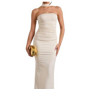 Elegant Ruched Halter Maxi Dress Backless Sleeveless Bodycon Party Wedding Guest